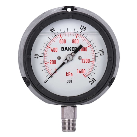Baker Instruments LF45-200P-1/4 Pressure Gauge, 0-200 PSI LF45-200P-1/4